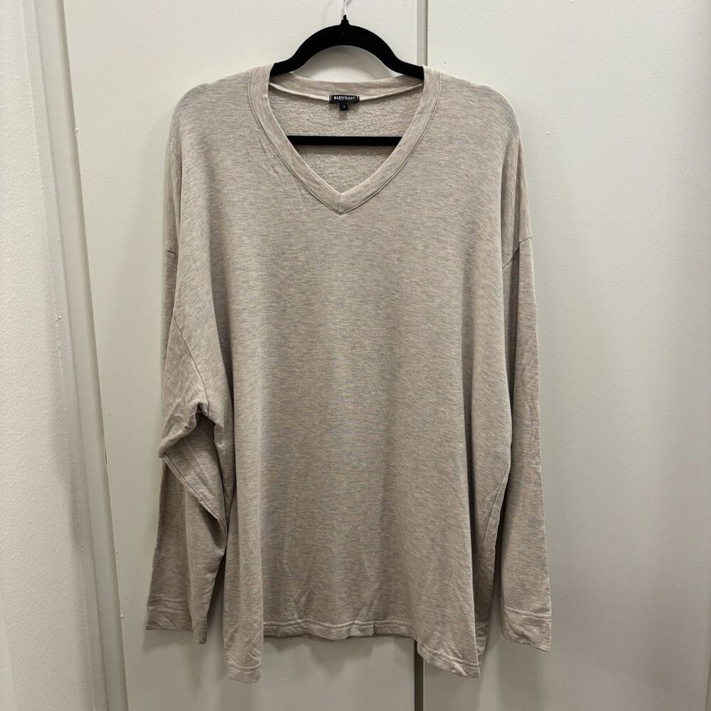 Bleusalt Women’s Sz 3 Large Beige Cream Oversized V-neck Long Sleeve Top